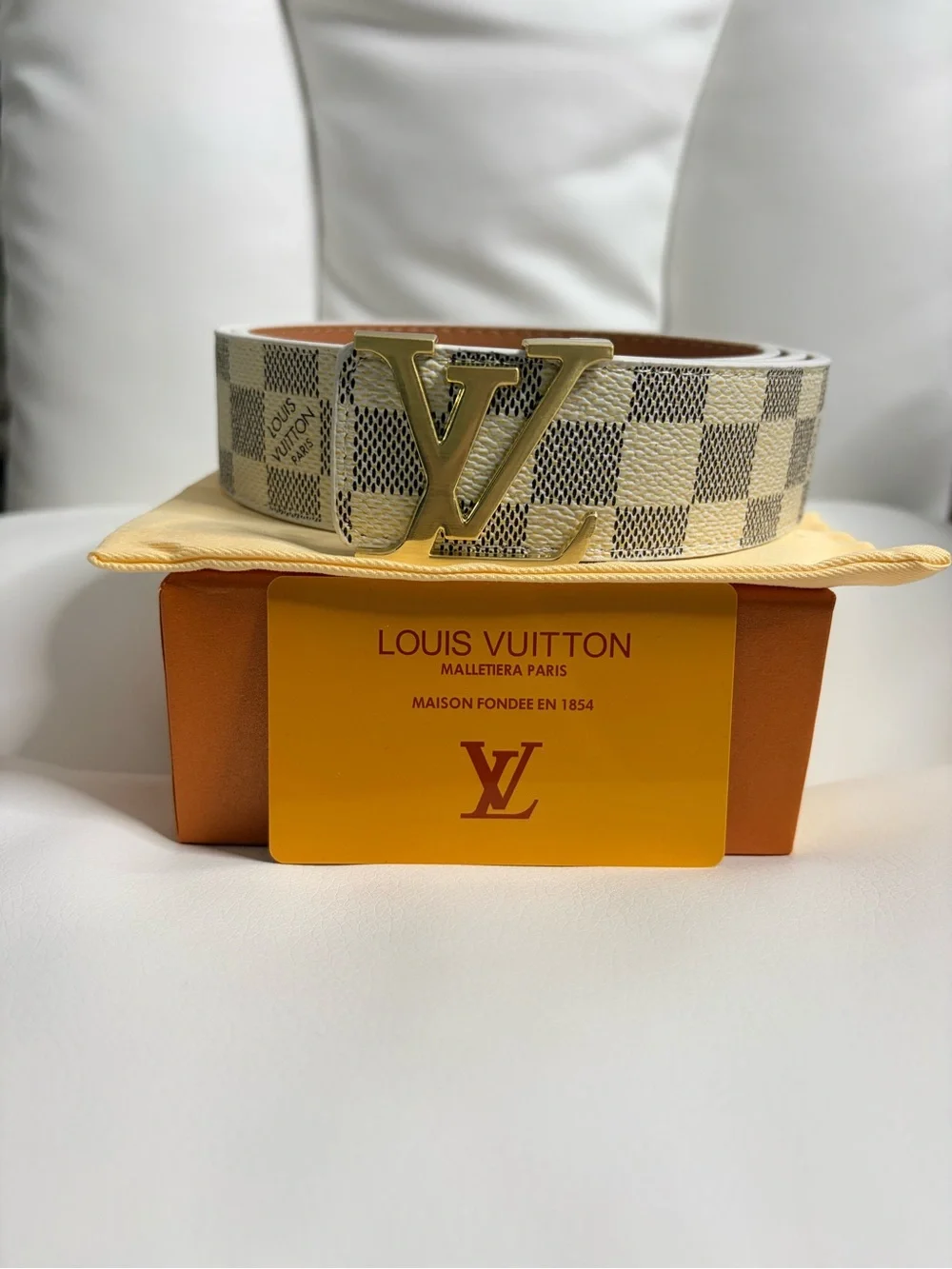Louis Vuitton Damier Azur LV Initiales Belt With Gold Buckle